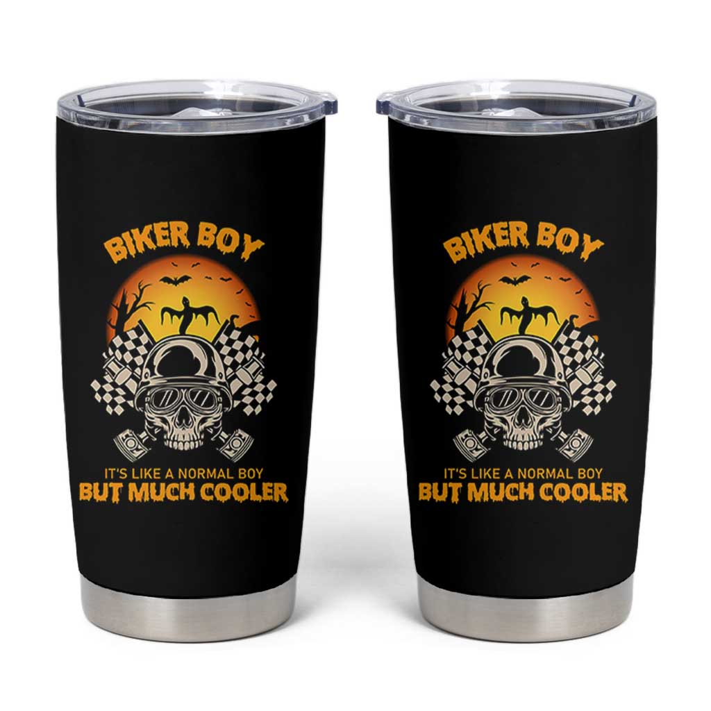 Funny Skull Motocycle Halloween Biker Son Tumbler Cup Biker Boy It's Like A Normal Boy But Much Cooler