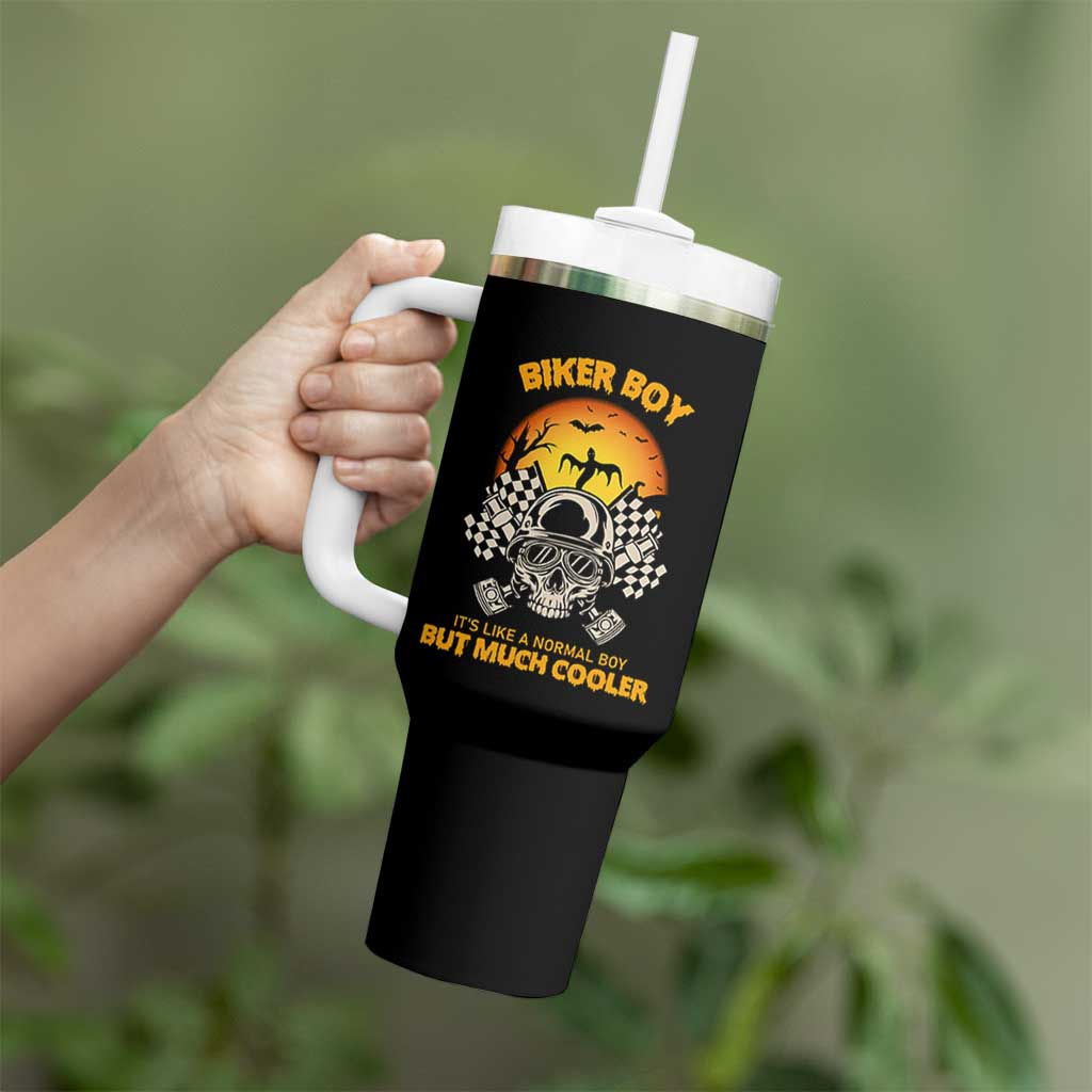 Funny Skull Motocycle Halloween Biker Son Tumbler With Handle Biker Boy It's Like A Normal Boy But Much Cooler