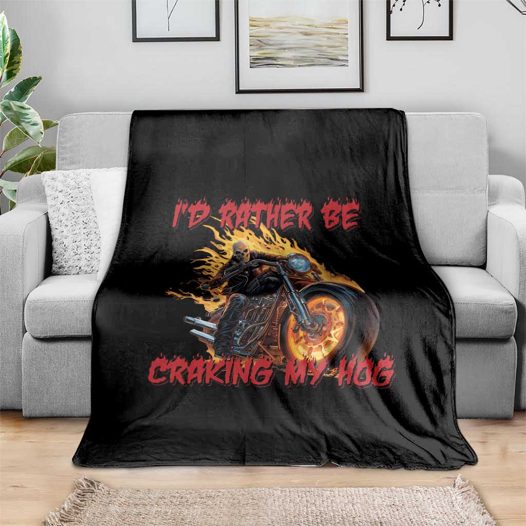 Funny Biker Skeleton Motorcycle Rider Throw Blanket I Would Rather Be Cranking My Hog - Wonder Print Shop