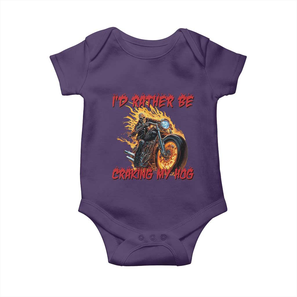 Funny Biker Skeleton Motorcycle Rider Baby Onesie I Would Rather Be Cranking My Hog - Wonder Print Shop