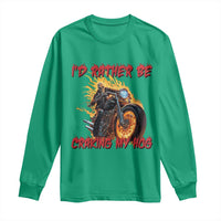 Funny Biker Skeleton Motorcycle Rider Long Sleeve Shirt I Would Rather Be Cranking My Hog - Wonder Print Shop