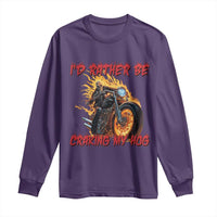 Funny Biker Skeleton Motorcycle Rider Long Sleeve Shirt I Would Rather Be Cranking My Hog - Wonder Print Shop