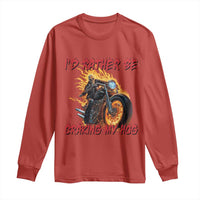 Funny Biker Skeleton Motorcycle Rider Long Sleeve Shirt I Would Rather Be Cranking My Hog - Wonder Print Shop