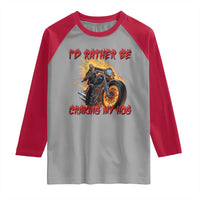 Funny Biker Skeleton Motorcycle Rider Raglan Shirt I Would Rather Be Cranking My Hog - Wonder Print Shop