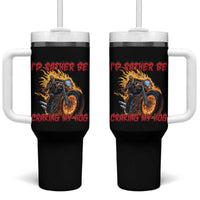 Funny Biker Skeleton Motorcycle Rider Tumbler With Handle I Would Rather Be Cranking My Hog