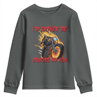 Funny Biker Skeleton Motorcycle Rider Youth Sweatshirt I Would Rather Be Cranking My Hog - Wonder Print Shop