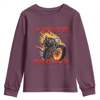 Funny Biker Skeleton Motorcycle Rider Youth Sweatshirt I Would Rather Be Cranking My Hog - Wonder Print Shop