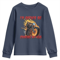 Funny Biker Skeleton Motorcycle Rider Youth Sweatshirt I Would Rather Be Cranking My Hog - Wonder Print Shop