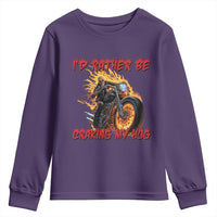 Funny Biker Skeleton Motorcycle Rider Youth Sweatshirt I Would Rather Be Cranking My Hog - Wonder Print Shop