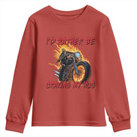 Funny Biker Skeleton Motorcycle Rider Youth Sweatshirt I Would Rather Be Cranking My Hog - Wonder Print Shop