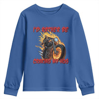 Funny Biker Skeleton Motorcycle Rider Youth Sweatshirt I Would Rather Be Cranking My Hog - Wonder Print Shop