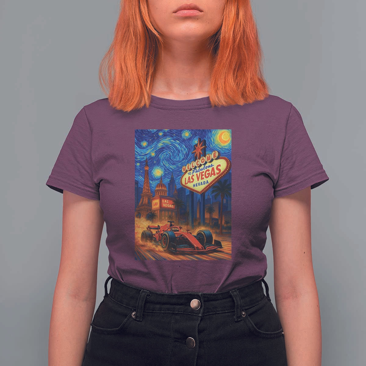 Racing Car Starry Night Las Vegas Race Day T Shirt For Women - Wonder Print Shop