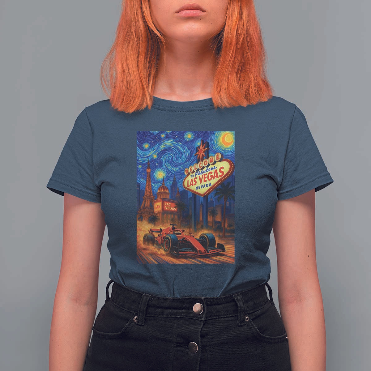Racing Car Starry Night Las Vegas Race Day T Shirt For Women - Wonder Print Shop