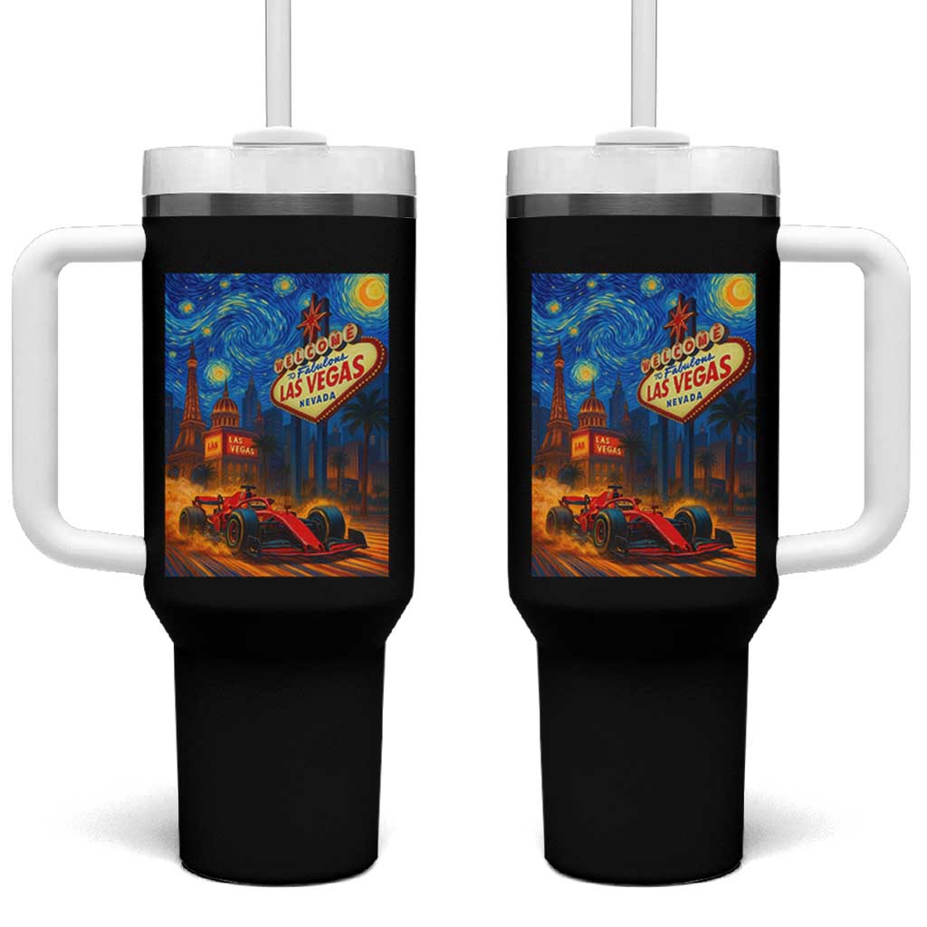 Racing Car Starry Night Las Vegas Race Day Tumbler With Handle