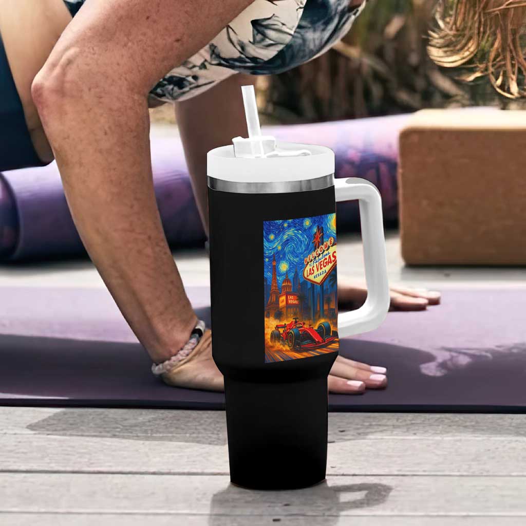 Racing Car Starry Night Las Vegas Race Day Tumbler With Handle