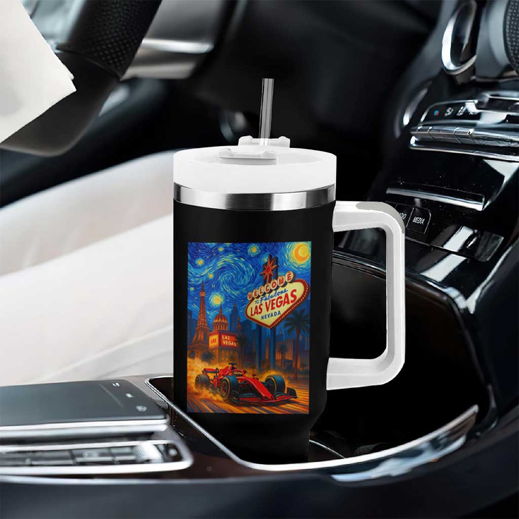 Racing Car Starry Night Las Vegas Race Day Tumbler With Handle