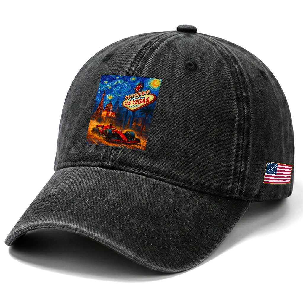 Racing Car Starry Night Las Vegas Race Day Washed Cotton Baseball Cap