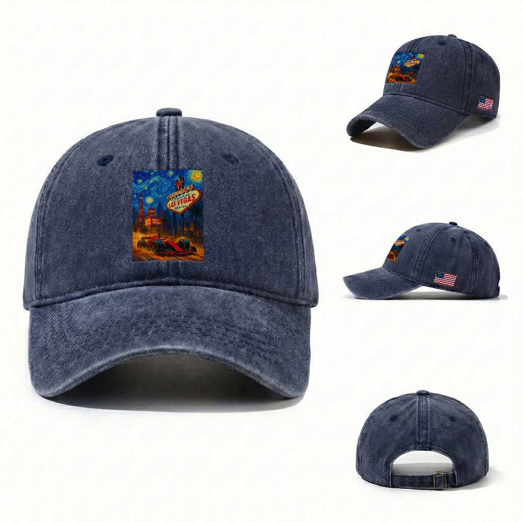 Racing Car Starry Night Las Vegas Race Day Washed Cotton Baseball Cap