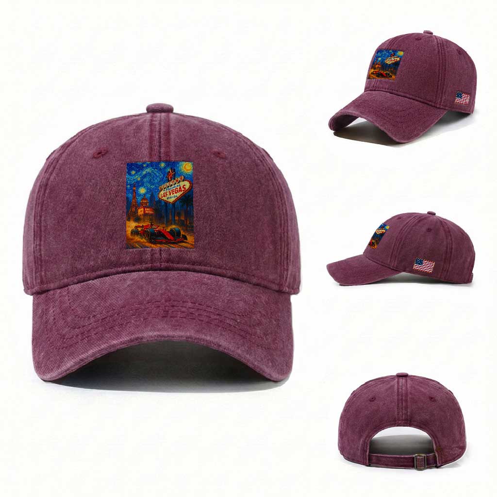 Racing Car Starry Night Las Vegas Race Day Washed Cotton Baseball Cap