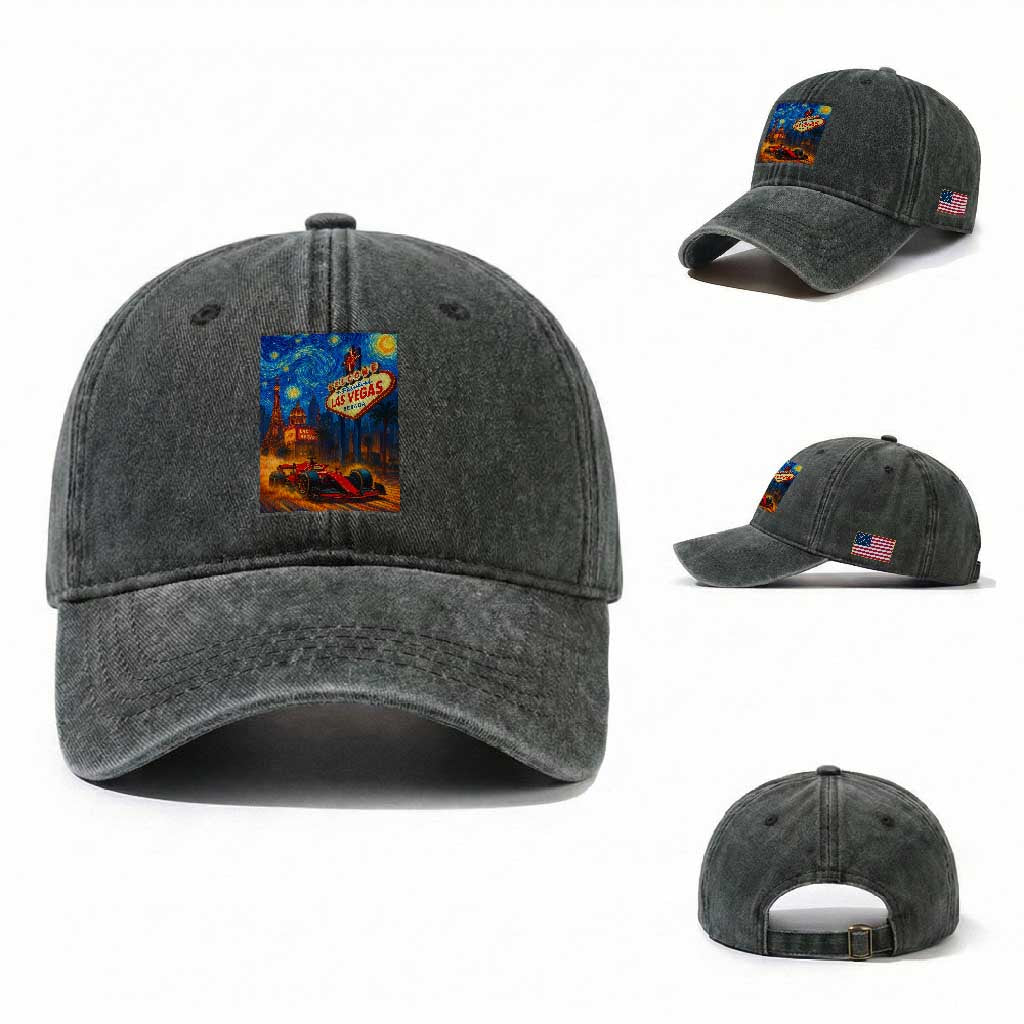 Racing Car Starry Night Las Vegas Race Day Washed Cotton Baseball Cap