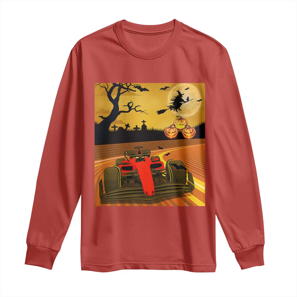 Vintage Race Car Halloween Pumpkin Retro Racing Long Sleeve Shirt - Wonder Print Shop