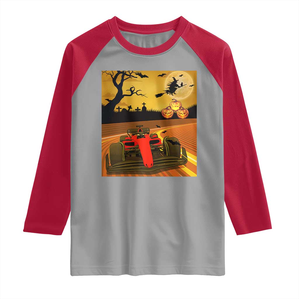 Vintage Race Car Halloween Pumpkin Retro Racing Raglan Shirt - Wonder Print Shop
