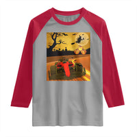 Vintage Race Car Halloween Pumpkin Retro Racing Raglan Shirt - Wonder Print Shop