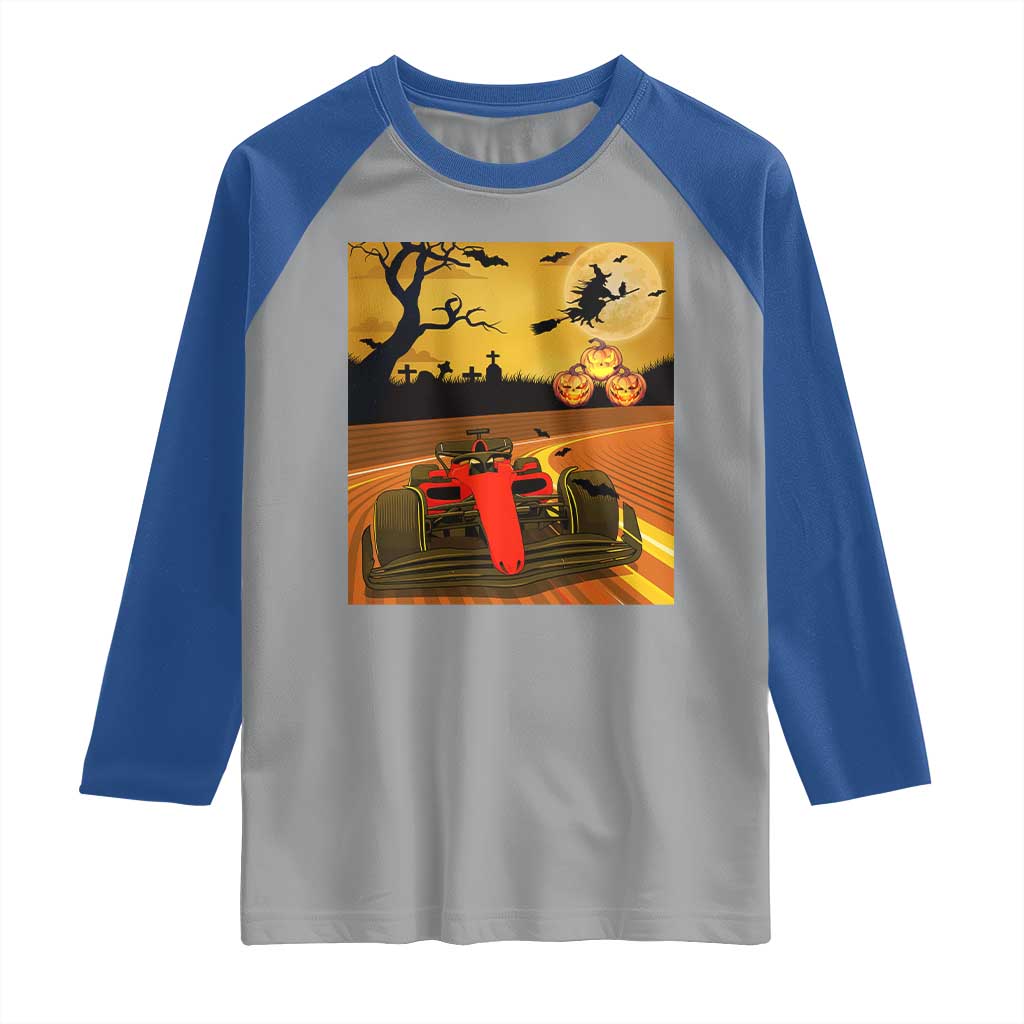 Vintage Race Car Halloween Pumpkin Retro Racing Raglan Shirt - Wonder Print Shop