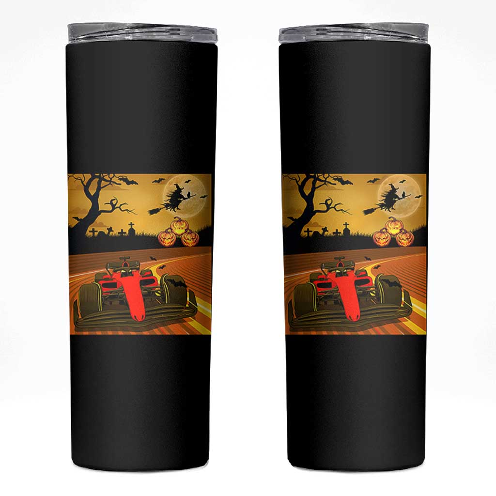 Vintage Race Car Halloween Pumpkin Retro Racing Skinny Tumbler