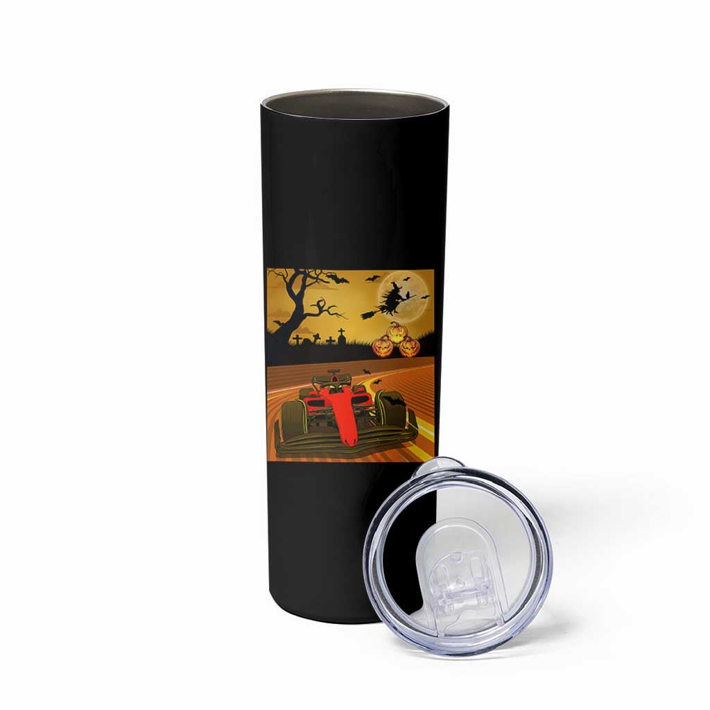 Vintage Race Car Halloween Pumpkin Retro Racing Skinny Tumbler