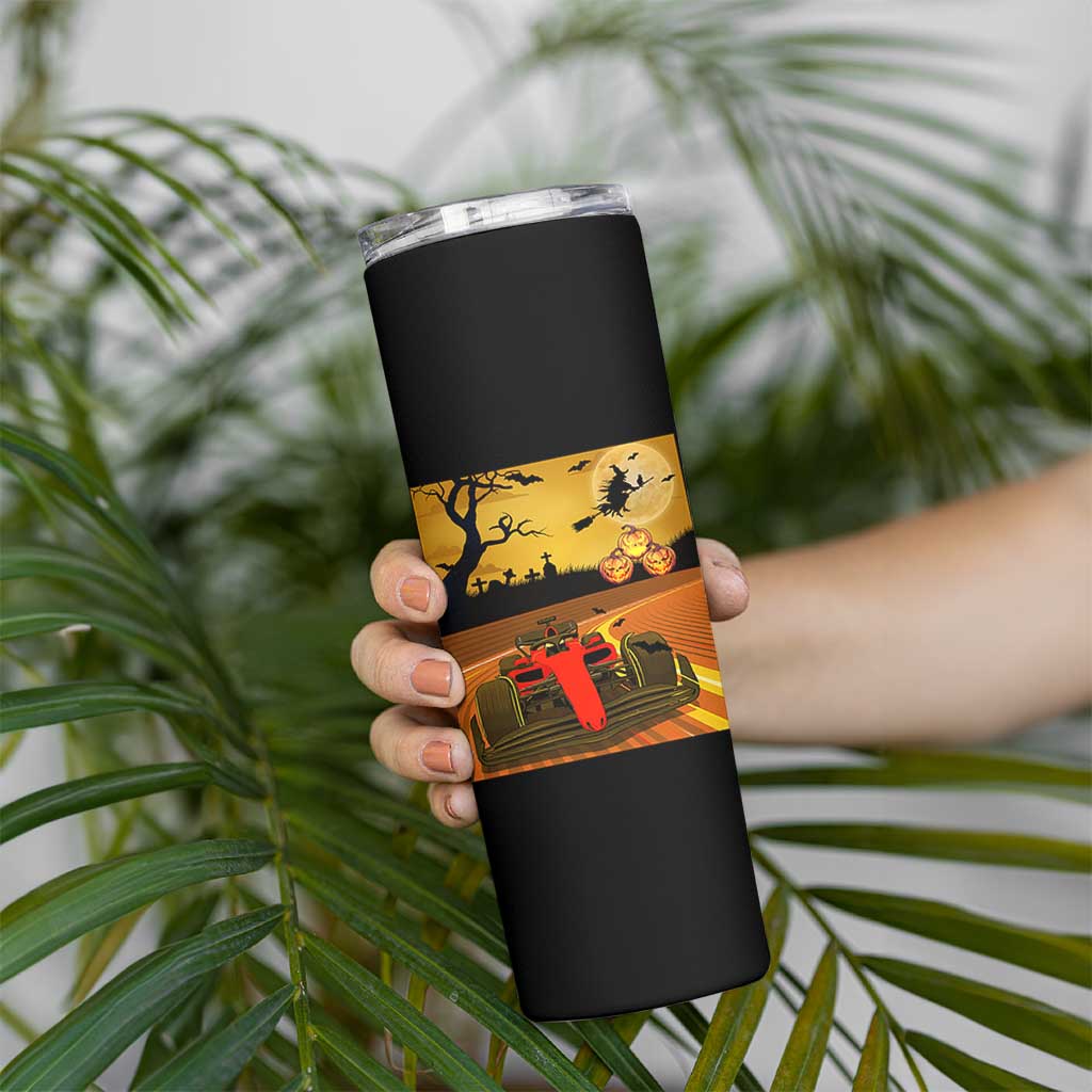 Vintage Race Car Halloween Pumpkin Retro Racing Skinny Tumbler