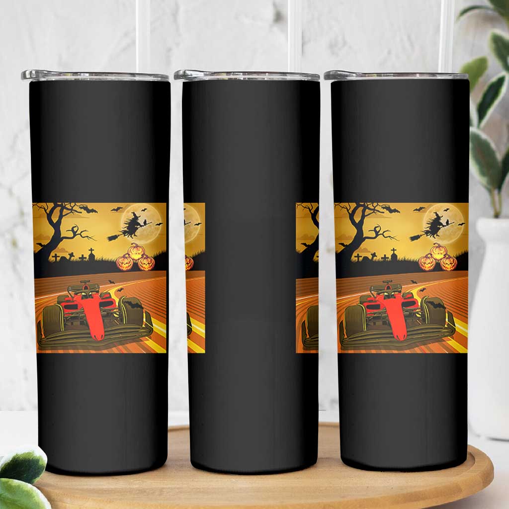 Vintage Race Car Halloween Pumpkin Retro Racing Skinny Tumbler