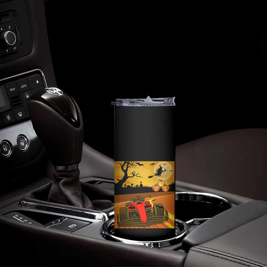 Vintage Race Car Halloween Pumpkin Retro Racing Skinny Tumbler