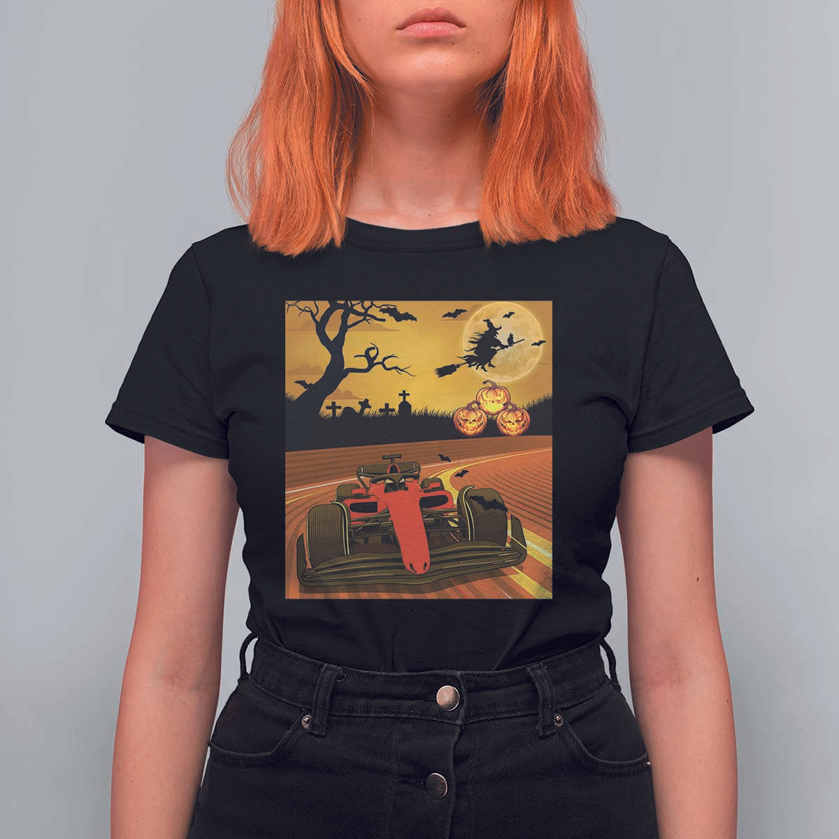 Vintage Race Car Halloween Pumpkin Retro Racing T Shirt For Women - Wonder Print Shop