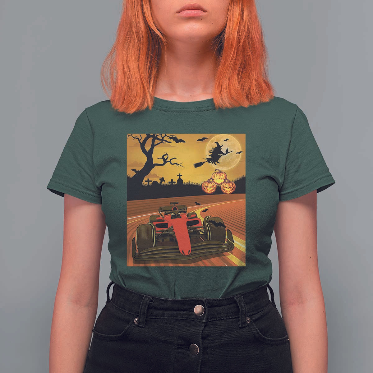 Vintage Race Car Halloween Pumpkin Retro Racing T Shirt For Women - Wonder Print Shop