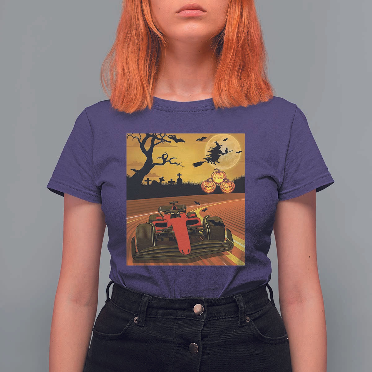 Vintage Race Car Halloween Pumpkin Retro Racing T Shirt For Women - Wonder Print Shop
