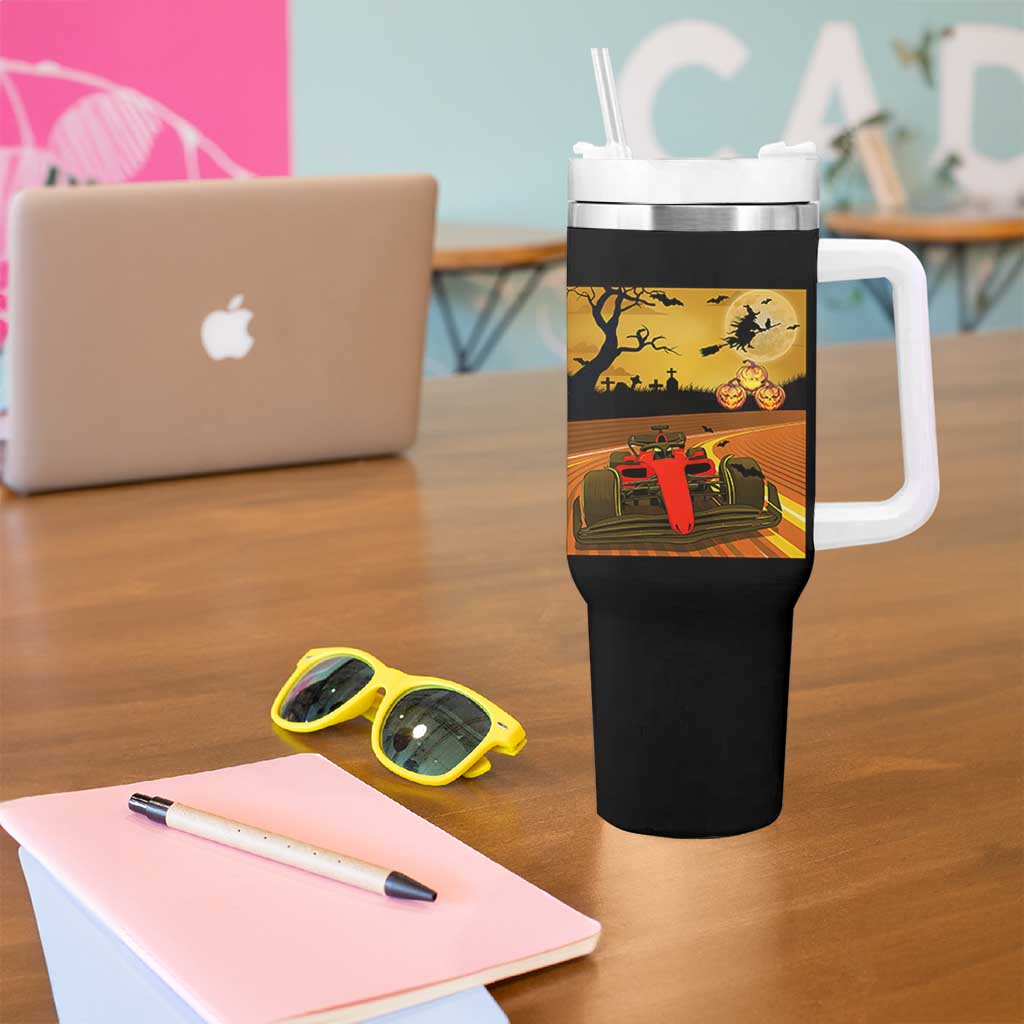 Vintage Race Car Halloween Pumpkin Retro Racing Tumbler With Handle