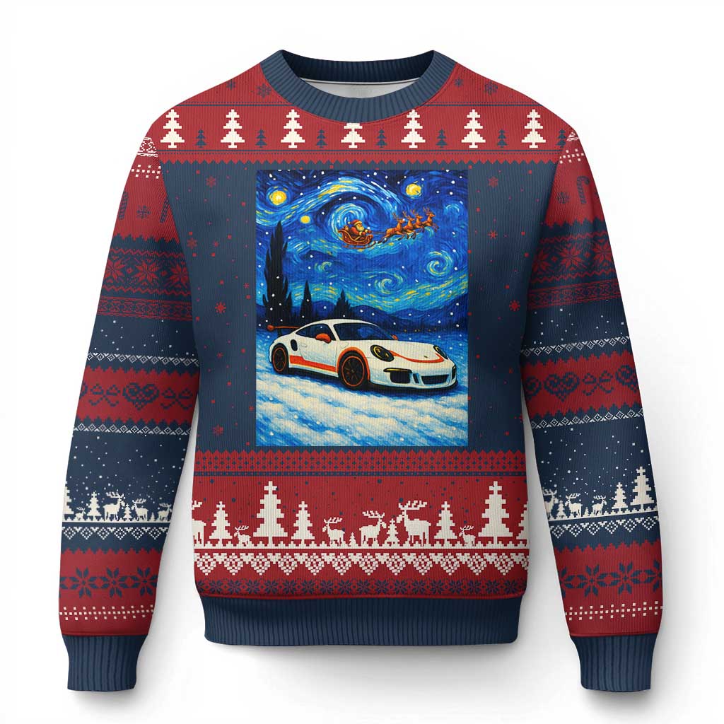 Racing Sports Car Ugly Christmas Sweater Porsche 911 Starry Night Racing Silhouette - Wonder Print Shop