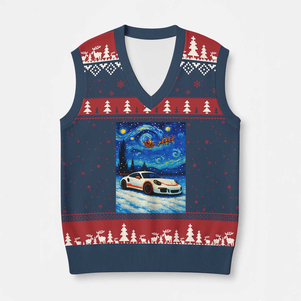 Racing Sports Car V-Neck Knit Sweater Vest Porsche 911 Starry Night Racing Silhouette - Wonder Print Shop
