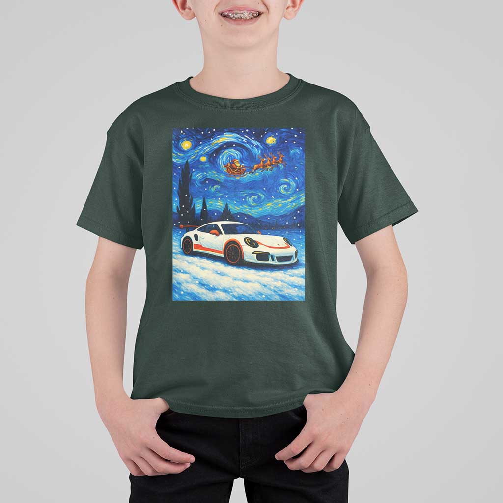 Racing Sports Car T Shirt For Kid Porsche 911 Starry Night Racing Silhouette - Wonder Print Shop