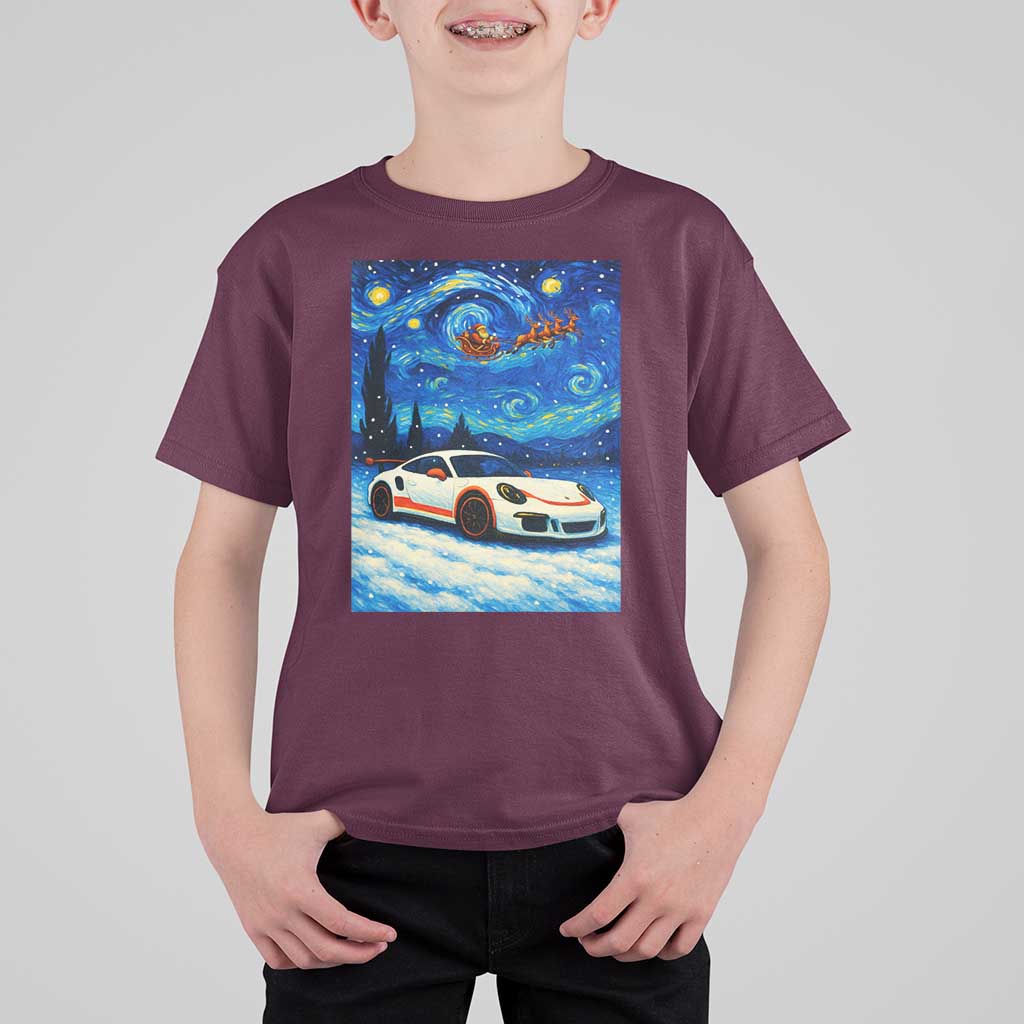 Racing Sports Car T Shirt For Kid Porsche 911 Starry Night Racing Silhouette - Wonder Print Shop