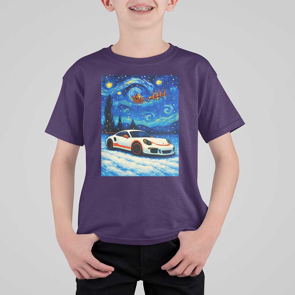Racing Sports Car T Shirt For Kid Porsche 911 Starry Night Racing Silhouette - Wonder Print Shop