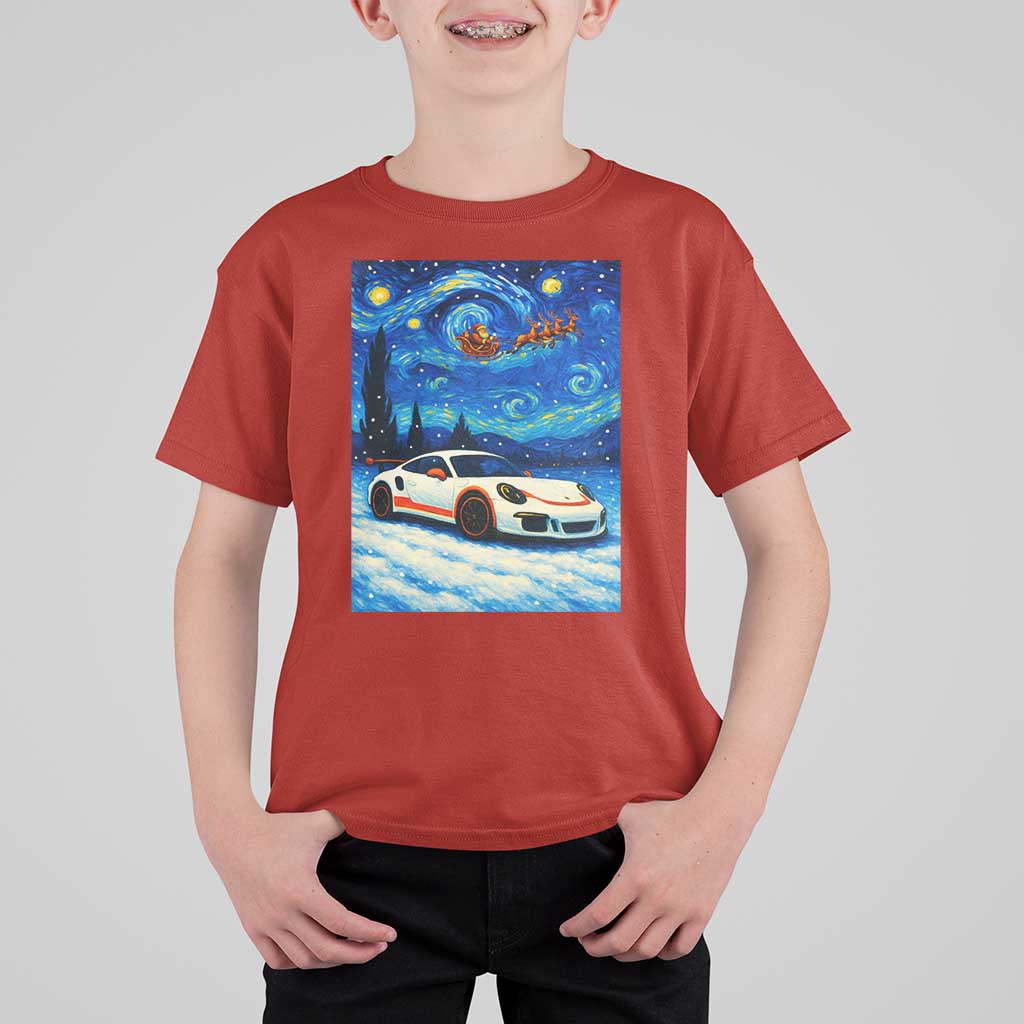 Racing Sports Car T Shirt For Kid Porsche 911 Starry Night Racing Silhouette - Wonder Print Shop