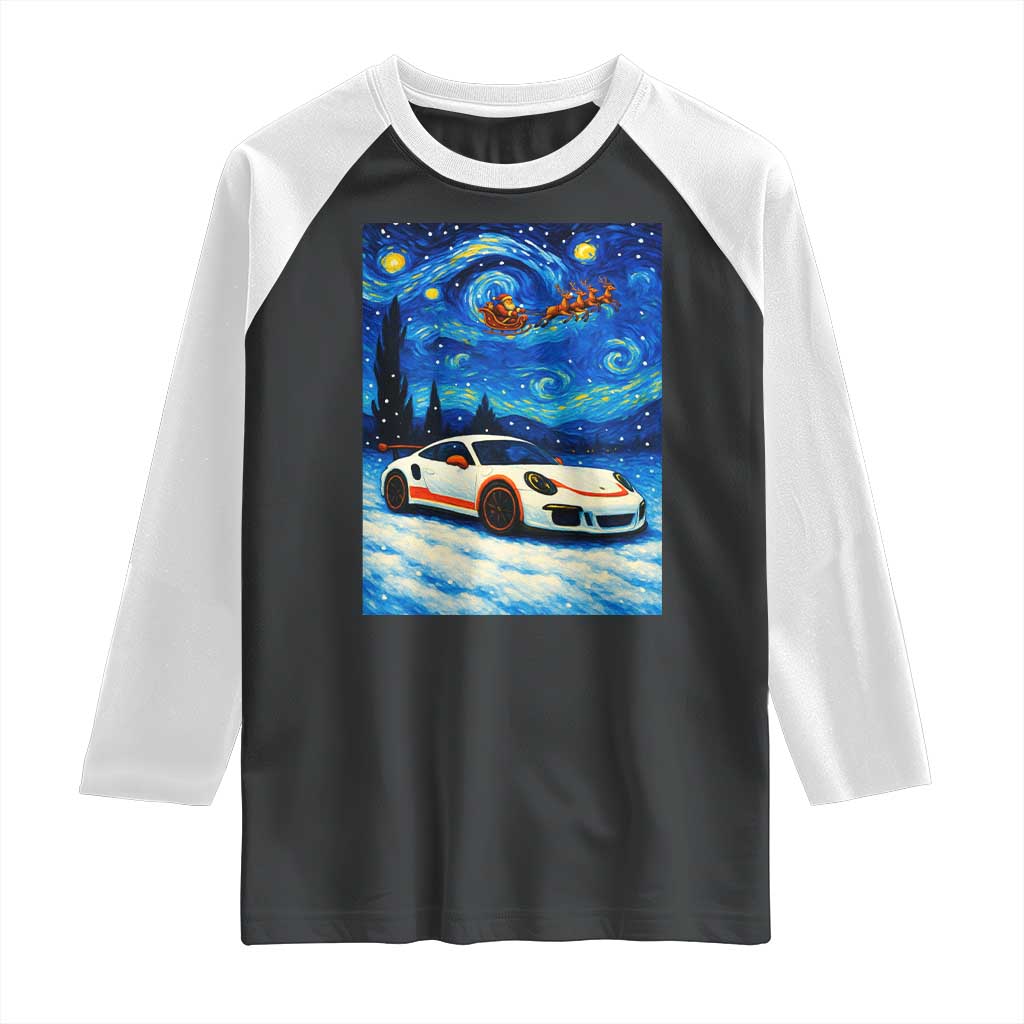 Racing Sports Car Raglan Shirt Porsche 911 Starry Night Racing Silhouette - Wonder Print Shop