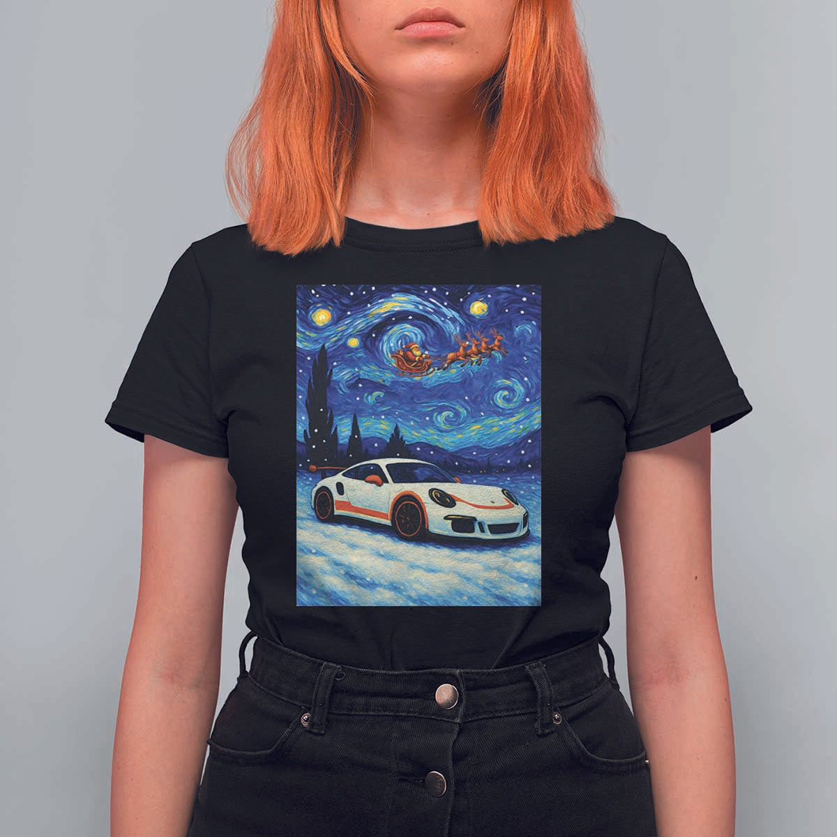 Racing Sports Car T Shirt For Women Porsche 911 Starry Night Racing Silhouette - Wonder Print Shop