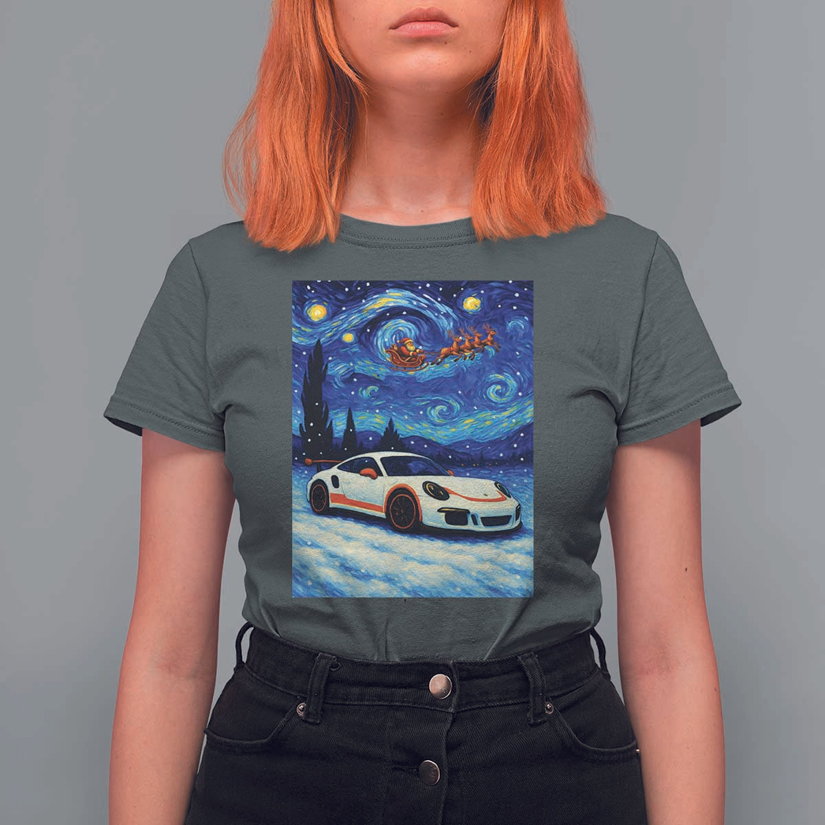 Racing Sports Car T Shirt For Women Porsche 911 Starry Night Racing Silhouette - Wonder Print Shop