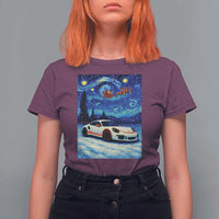 Racing Sports Car T Shirt For Women Porsche 911 Starry Night Racing Silhouette - Wonder Print Shop