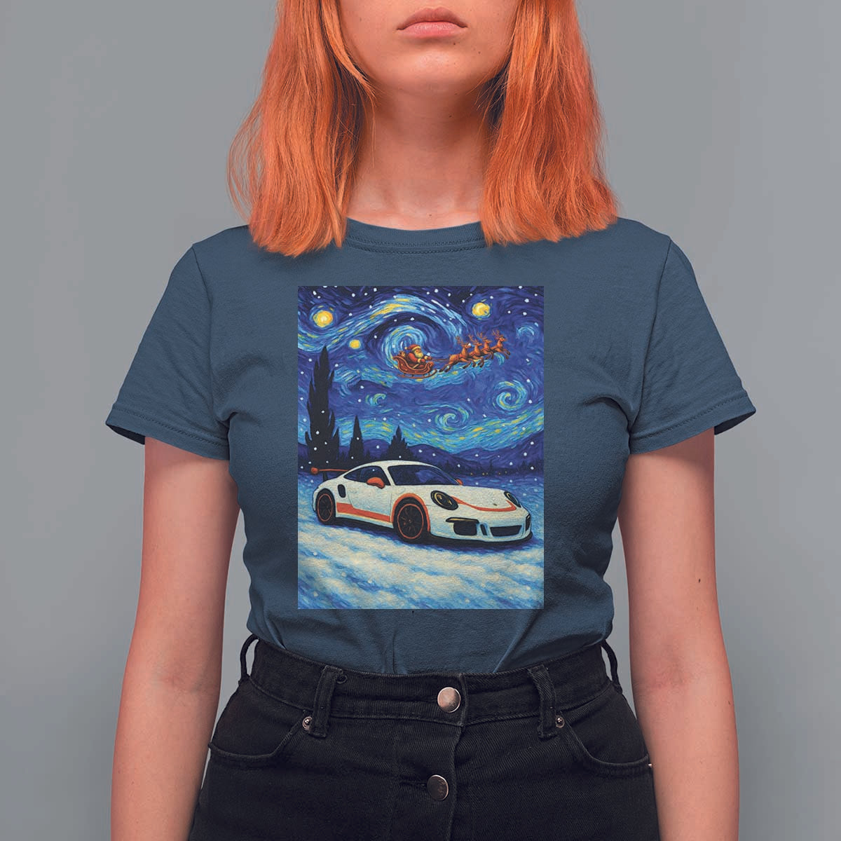 Racing Sports Car T Shirt For Women Porsche 911 Starry Night Racing Silhouette - Wonder Print Shop
