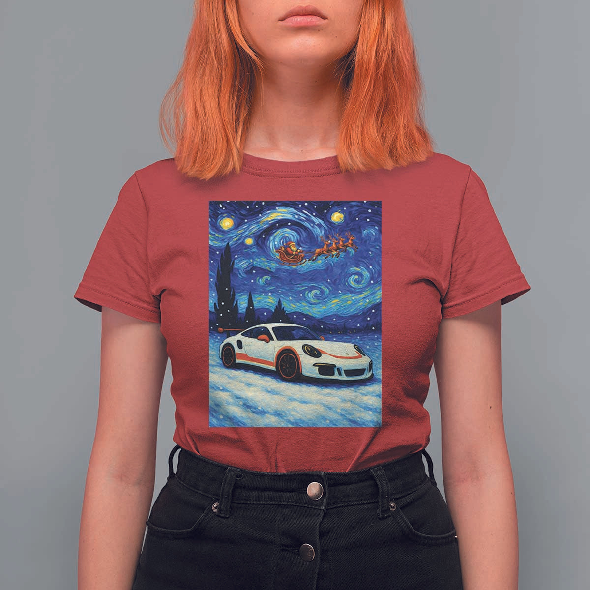 Racing Sports Car T Shirt For Women Porsche 911 Starry Night Racing Silhouette - Wonder Print Shop