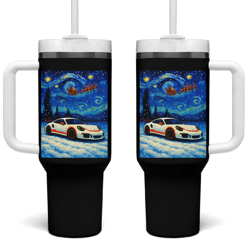 Racing Sports Car Tumbler With Handle Starry Night Racing Silhouette